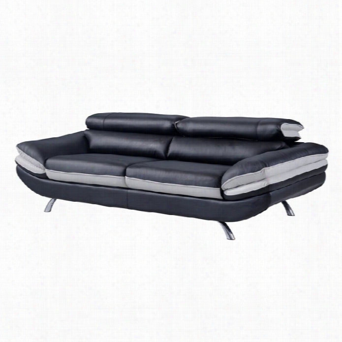 Global Furniture Naatlie Leather Sofa In Black And Light Gray