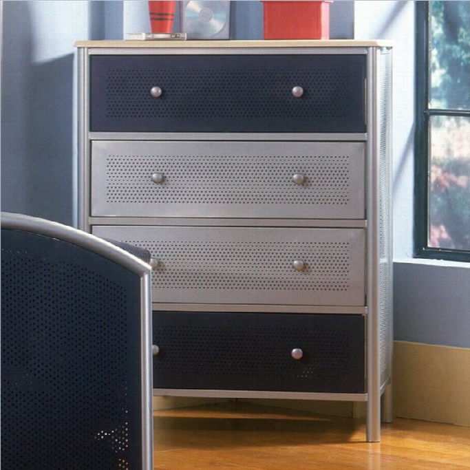Hillsdale Universal Youth 4 Drawer Metal Chest In Silvery And Navy Fiinsh