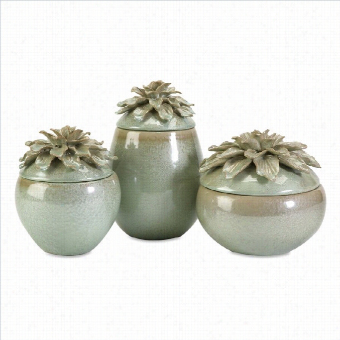 Imax Corporation Tilly Floral Lidded Vases (set Of 3)