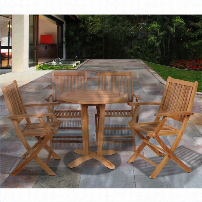 International Home Kansas 5 Piece Woood Patio Dining Set In Teak