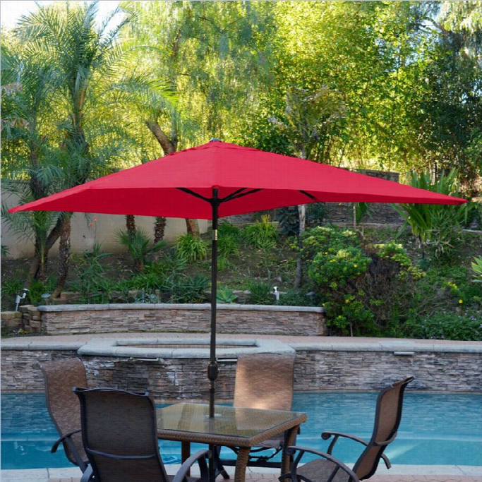 Jeco 6.55' X  10' Alluminum Patio Arket Umbrella Tilt Wuth Crank In Red Fabric Black Pole