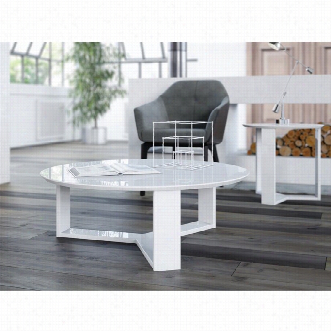 Manhattan Comfort Madison 1.0 Series R0und Coffee Table In Whhite Gloss