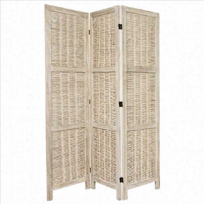 Oriental Bamboo Matchstick 3panel Room Divider In White