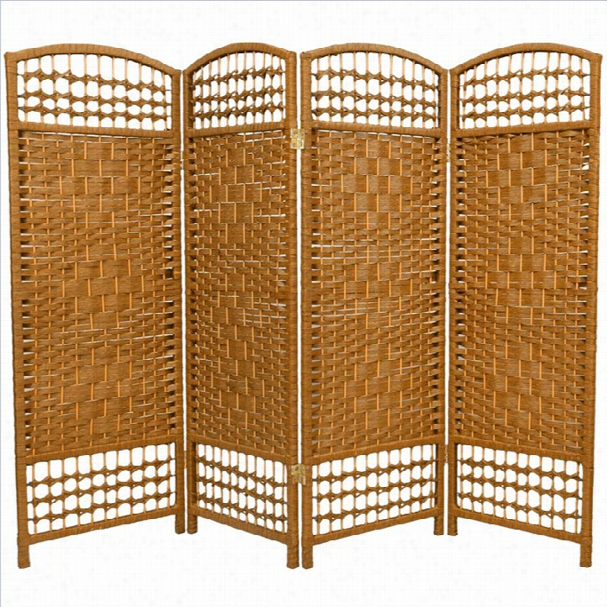 Oriental Fibeer Weave Room Divider With 4 Panel In Light Beige