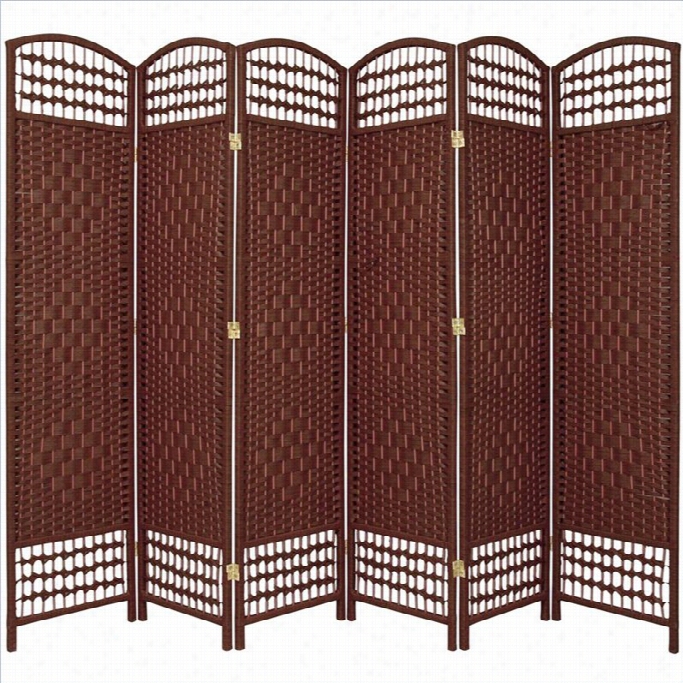 Oriental Furniture Six Panel Fiber Weave Room Divider In Drak  Red