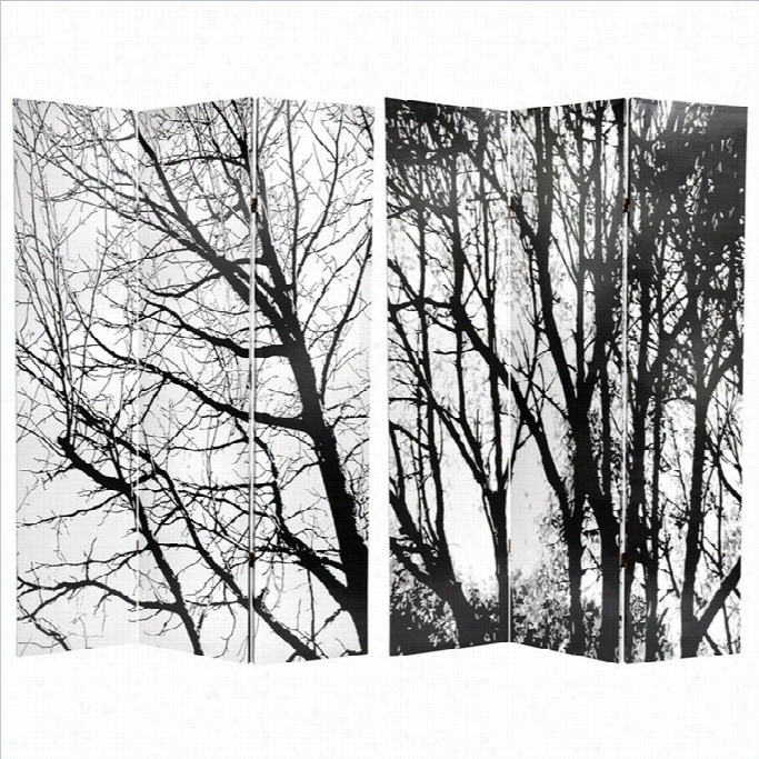 Oriental Trees Double Sidd Room Divider In Black And White