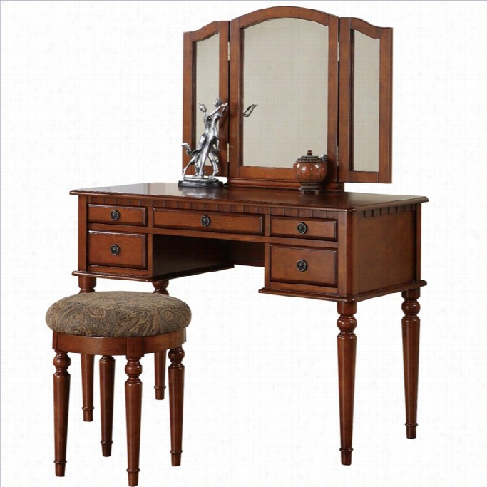 Poundex Bobkona St. Croix Vanity Set With Stool I Walnut