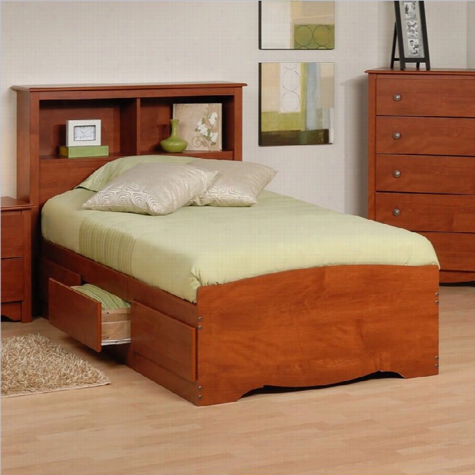 Prepac Monterey Twin Platform Storage Bed With Headboard In Cherry