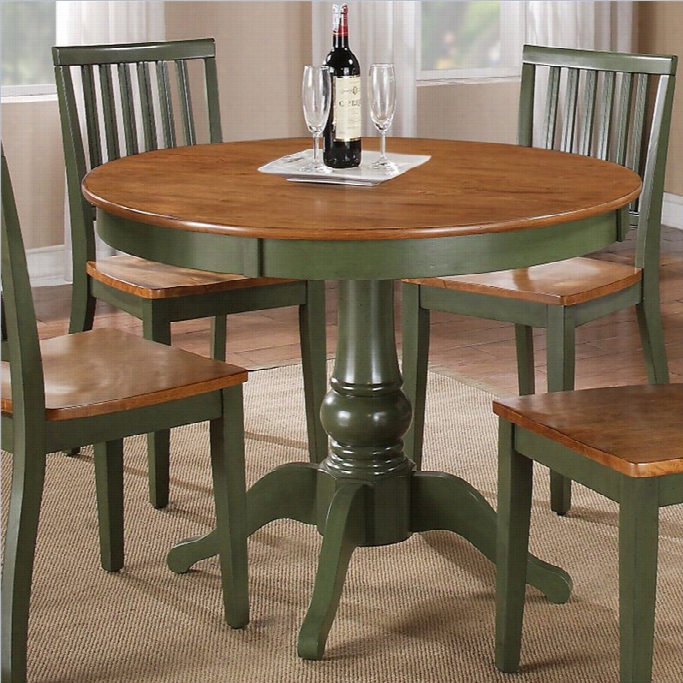 Steve Silver Comany Candice Round Dining Table In Oak And Green