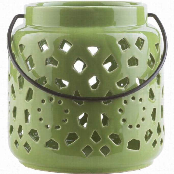 Surya Avery 6.5 X 6.3 Ceramic Lantern In Gloesy  Lime