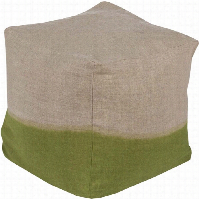 Surya Dip Dyed Linen Cube Pouf Ottoman In  Lime