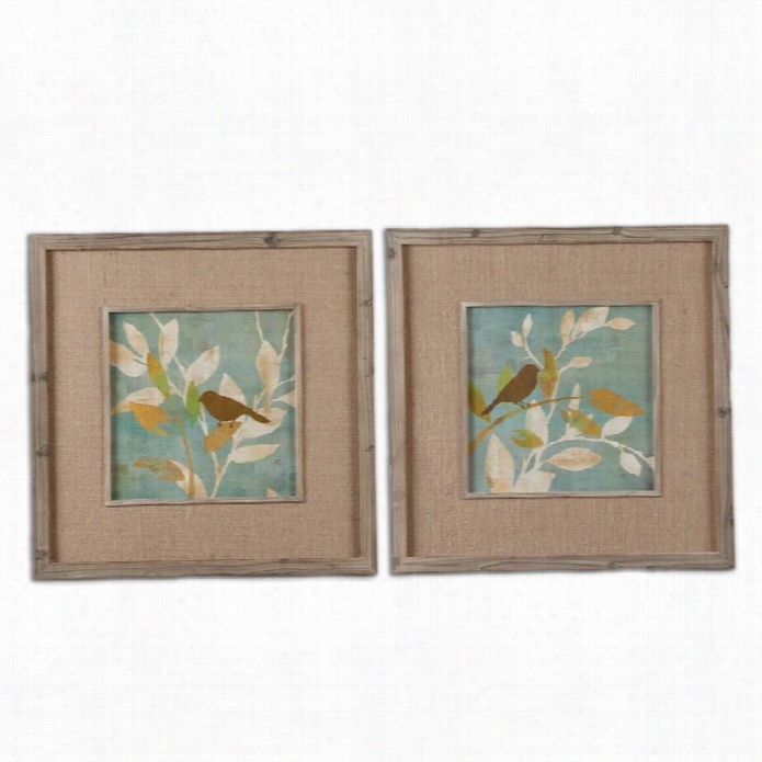 Uttermost Turqouise Bird Silhouettes Wood Framed Art (seet Of 2)