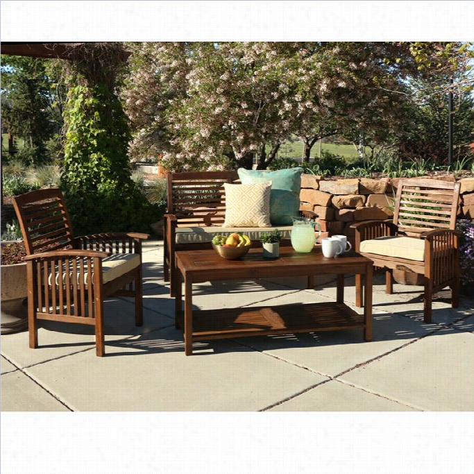 Walker Edison 4 Piece Acacia Patio Convestation Set In Dark Brown