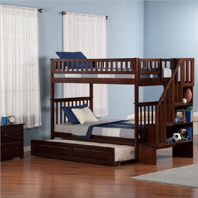 Woodland Staircase Bunk Bed With Twin Raisedp Wnel Trundle Bed In Wanlut-twin Over Twin