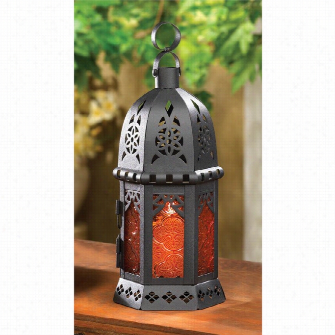 Zingz And Thingz Glass Moroccan Lantern In  Amber