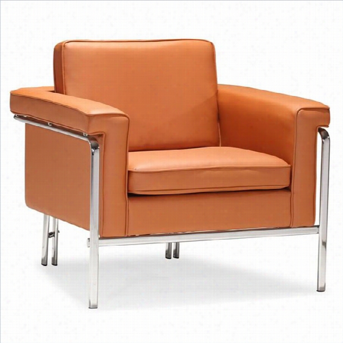 Zuo Singular Modern Faux Leather Club Arm Chair In Orange