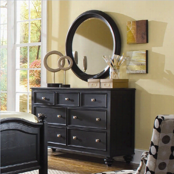 American  Drew Camden Round Mirror And Dresser Et In Black