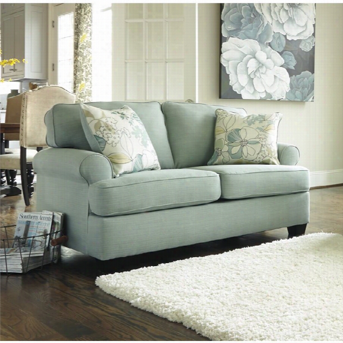 Ashley Daystar Fabric Loveseat Attending Cushions In Seafoam