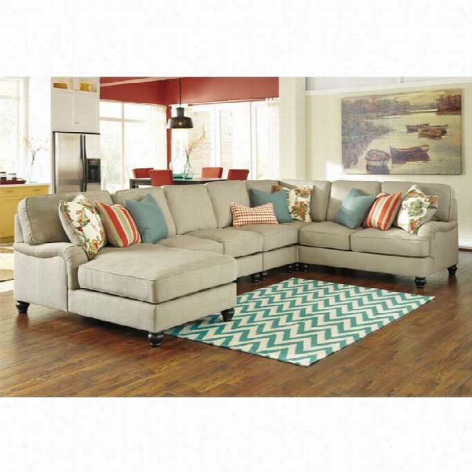 Ashley Kerridon 5 Piece Fabric Left Chai$e Sectional In Putty