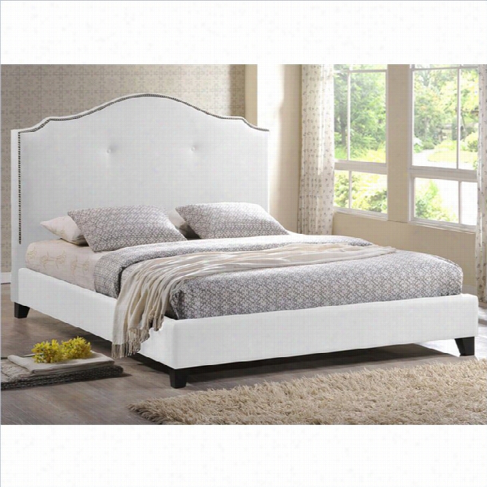 Baxton Studio Marsha Scallped Platform Bed With Upholstered Headboard In White-queen