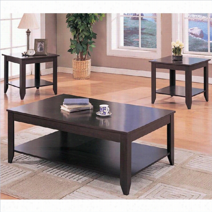 Coaster Contemporary 3 Piece Causative Table Set In Cappuccino With Shelves