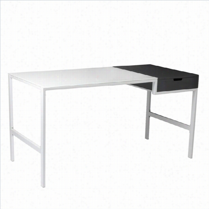 Eurostyle Diva Desk 58x28 With Drawer In White And Gray