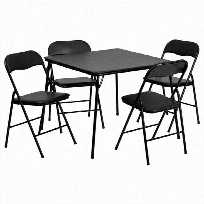 Flash Furniture 5 Piece Folding Card Dining Table And Cbair Set In Black