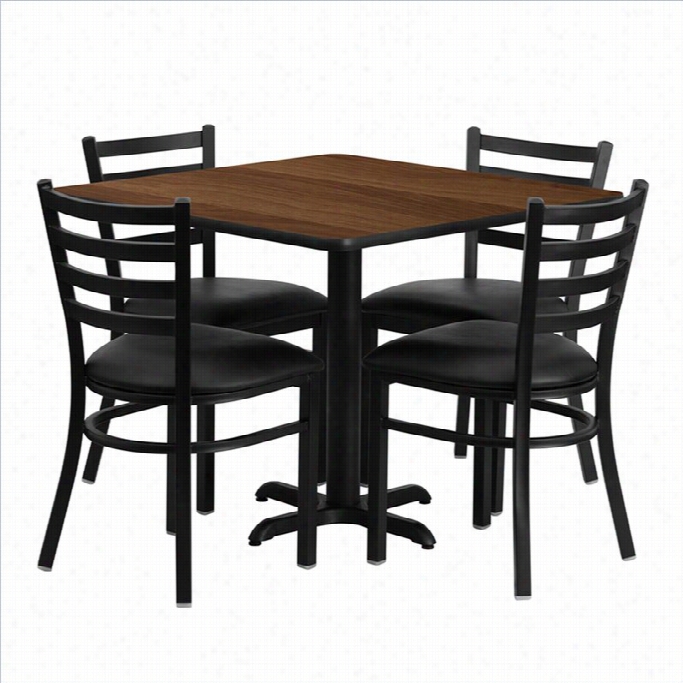 Flash Furniture 5 Piece Squarelaminate Table Set In Walnut And Black