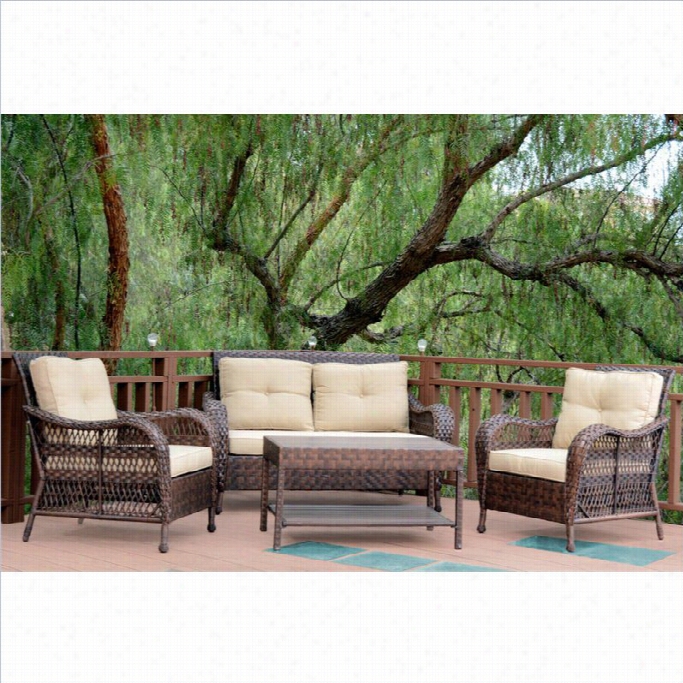 Jeco 4pc Cromwell Wicker Conversation Set In Espressowith Tan Cushions