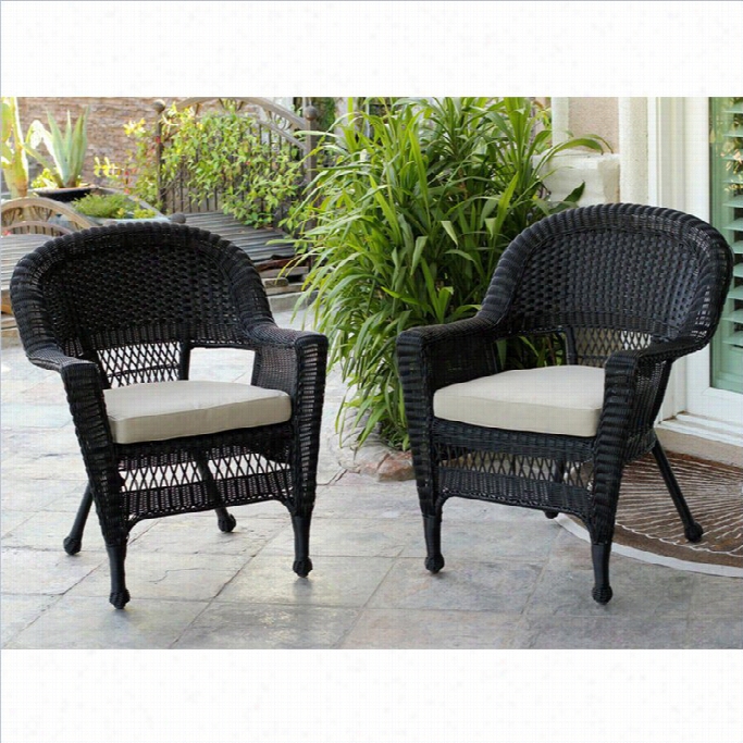 Jeco Wicker Chairman In Black With Tan Cuhsion (set  Of 2)