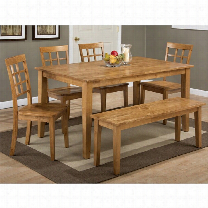 Jofran Simplicity 6 Piece Rectangle Dining Set With Bench In Honey