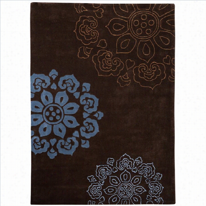 Linon R Ugs Trrio Recctangular Area Rug In Chocolatd And Blue-1'10 X 2'10