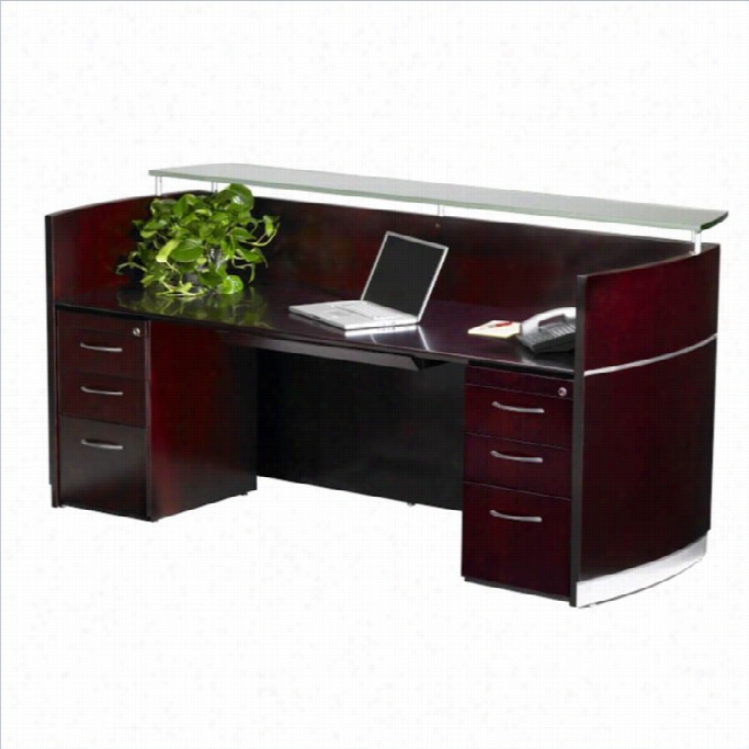 Mayline Napoli Double Box/box/file Pedestal Reception Station In Mahogany