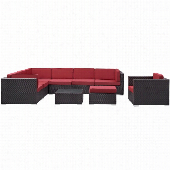 Modway Convene 9 Piece Outdoor Sofa Set I N Espresso And Red