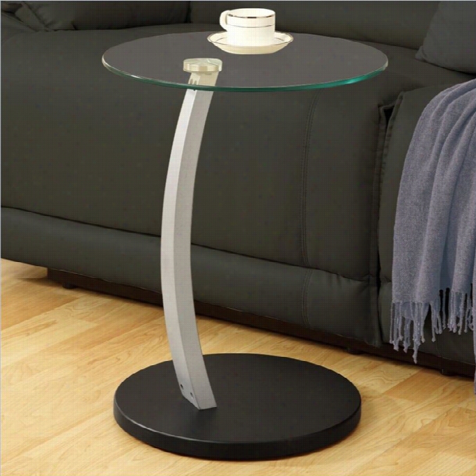 Monarch Bentwood Accnt  Table With Tempered Glass Top In Mourning And Silver