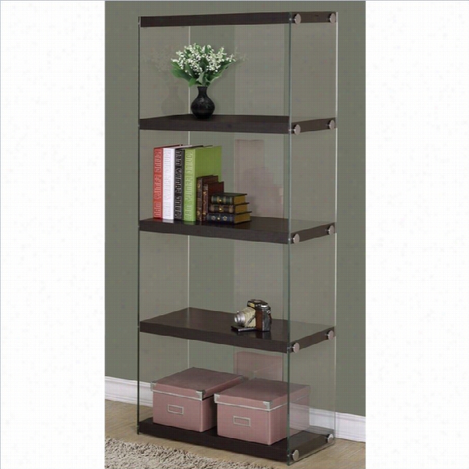 Monarch Hollow-core 60 Bookcase In Cappuccino By The Side Of Tempered G Lass