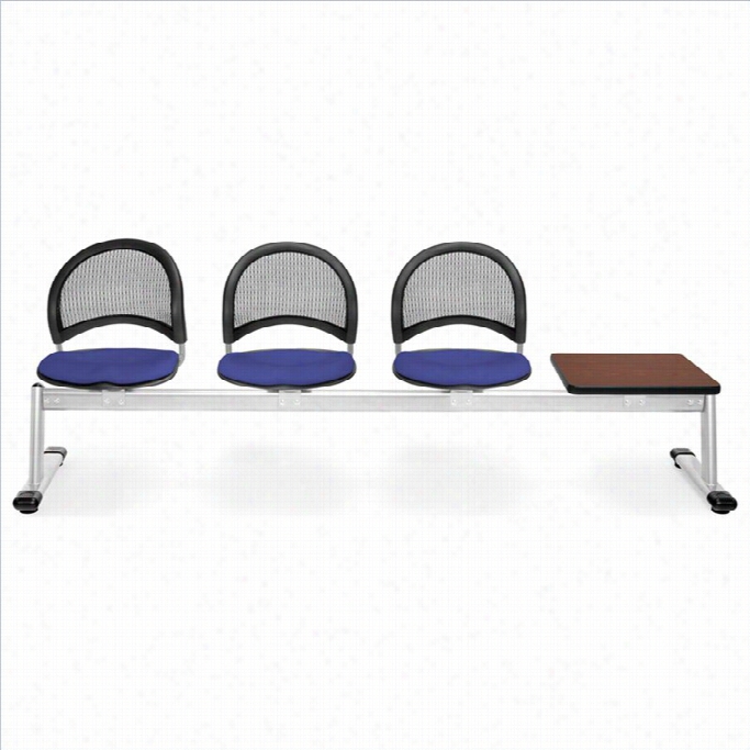 Ofm Moon Beam Seating With 3 Seats And Table In Royal Blue  And Mahogany