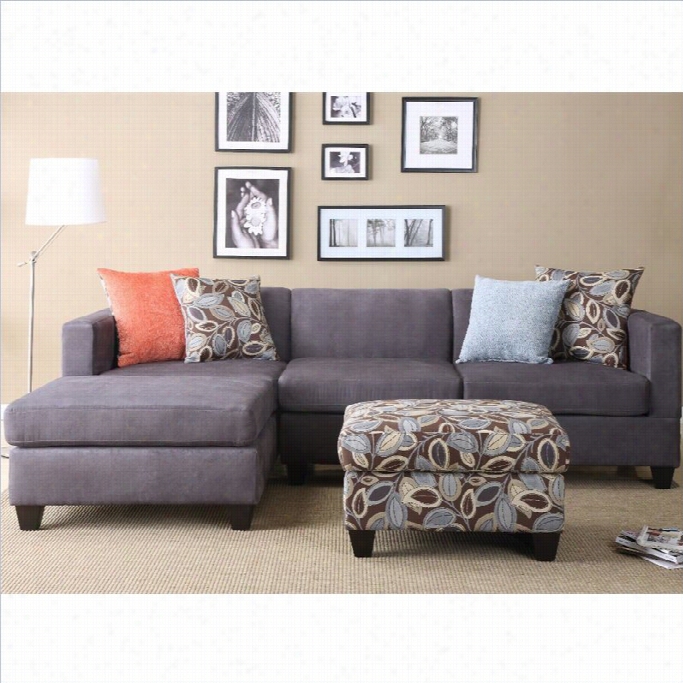 Poundex Simplistic Micr Fiber 3pc Sectional With Ottoman In Charcoal
