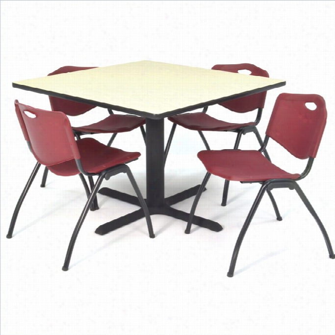 Reg Ency Square Lunchroom Table And 4 Burgundy M Stack Chairs In Ma Ple
