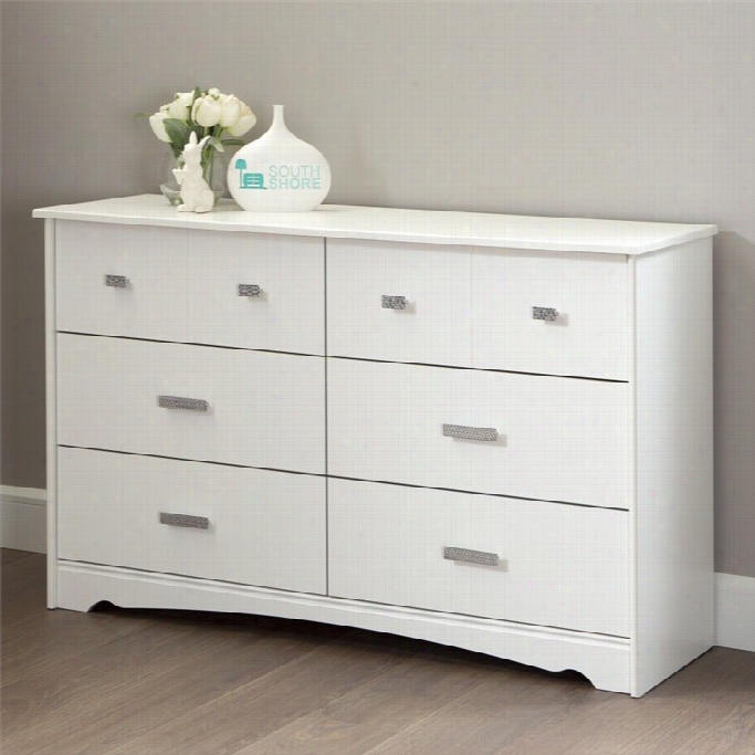 South Shore Tiara 6 Drawer Wood Double Dresser In White