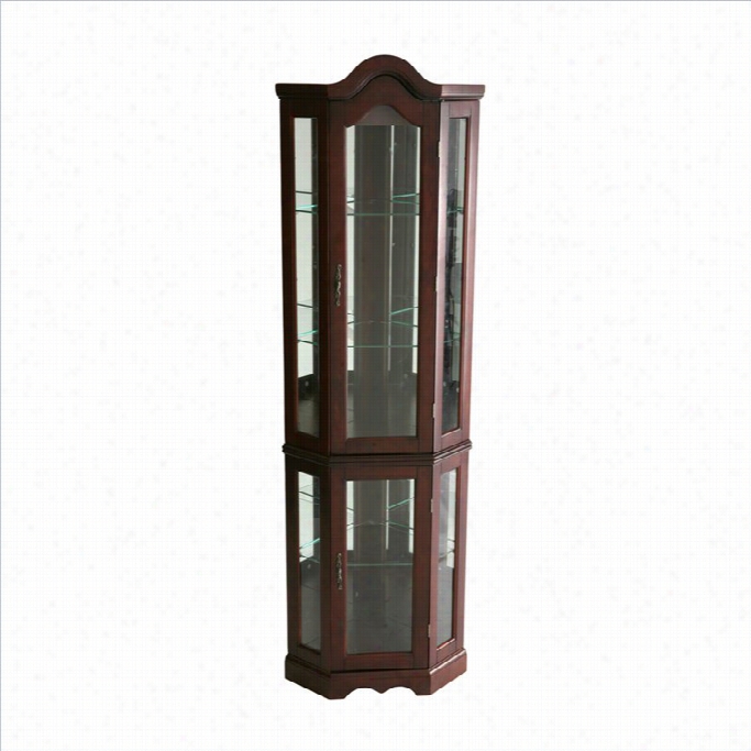 Southern Enterprises Mahogany Ligted Corner Curio Cabinet