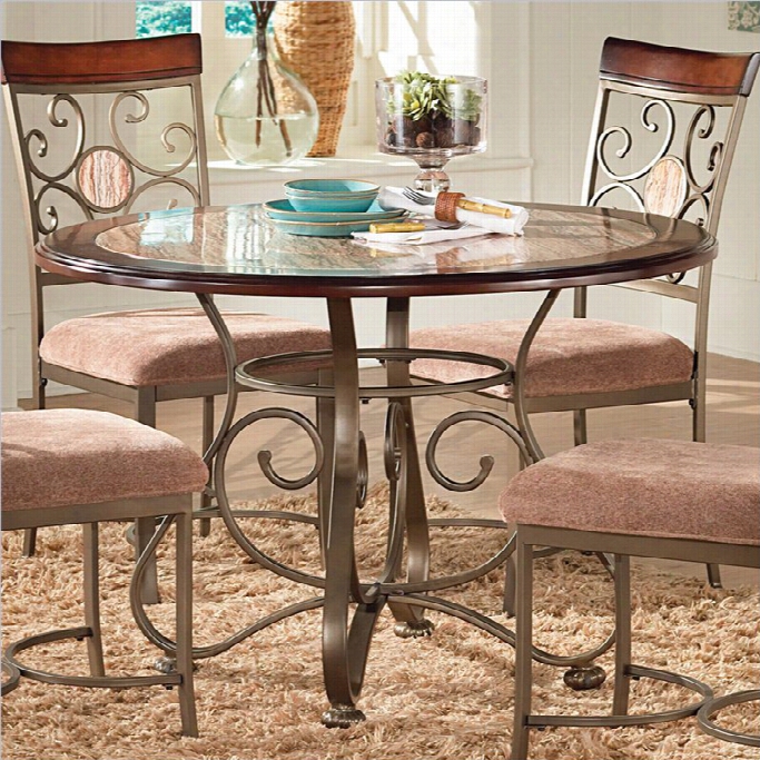 Steve Silver Company Thommpson Round  Dining Table In Metal And Cherry