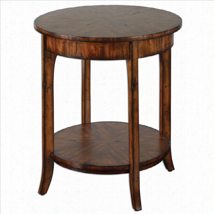 Uttermost Carmel Round Lamp Table In Warm Old Barn Finish