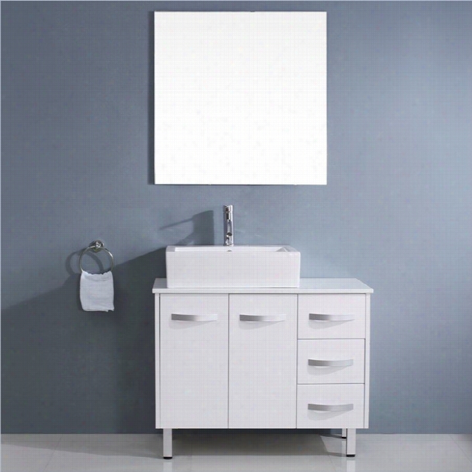 Virtu Usa Tilda 37 White Stone Singpe Bathroom Vanity Cabinet  Set In White