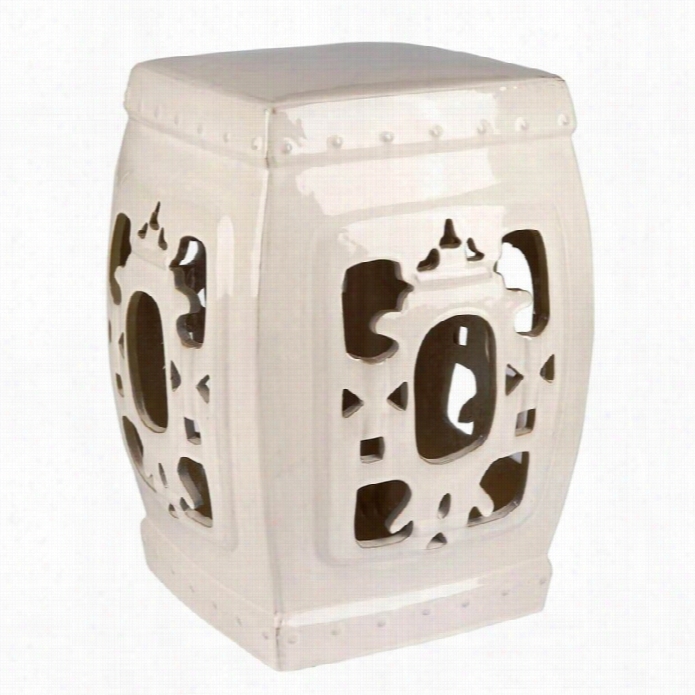 Abbyson Living Akane Assian Ornate Glazed Ceramic Garden Stool In White