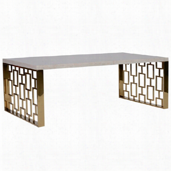 Armen Living Skyine Coffee Table In Whie And Gold