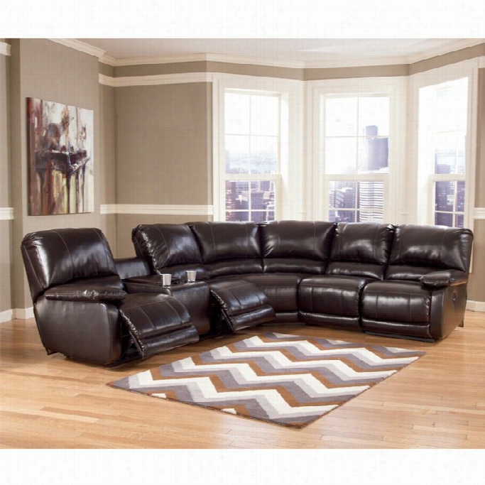 Ashley Frniture Capote Leather Power Reclining Sectional In Brown