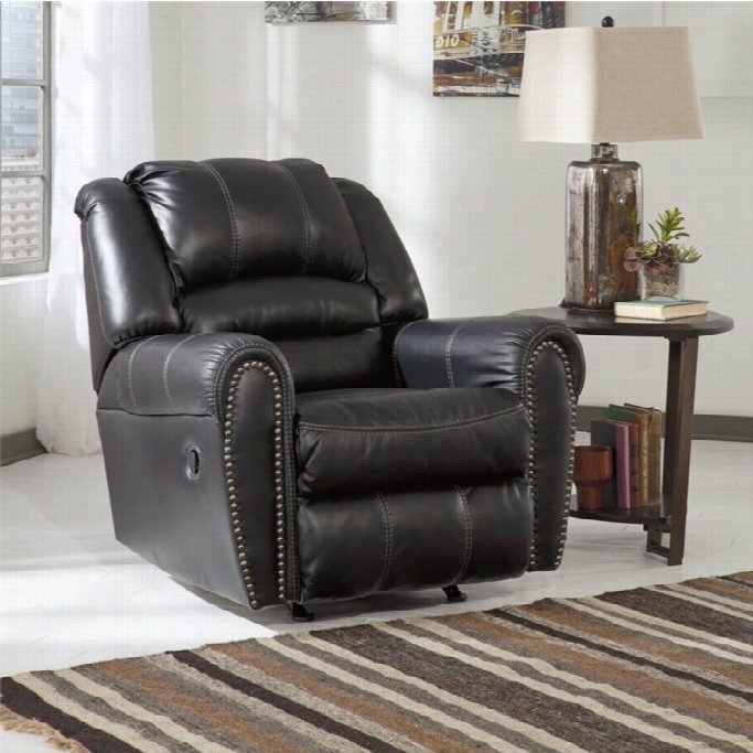 Ashley Manxanola Faux Leather Rocker Recliner In Black