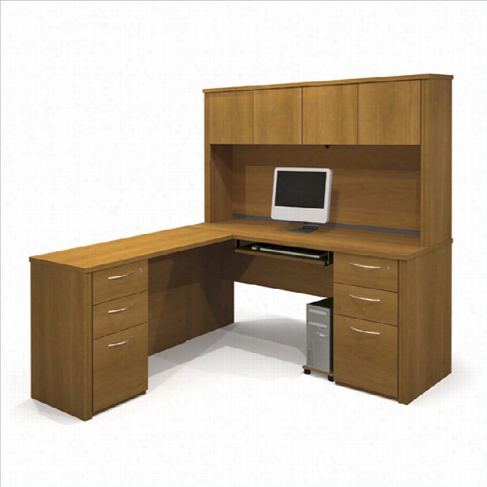 Bestar Embassy L-shaped Workstation With 2 Assembled Pedes Talss In Cappuccino Cherry