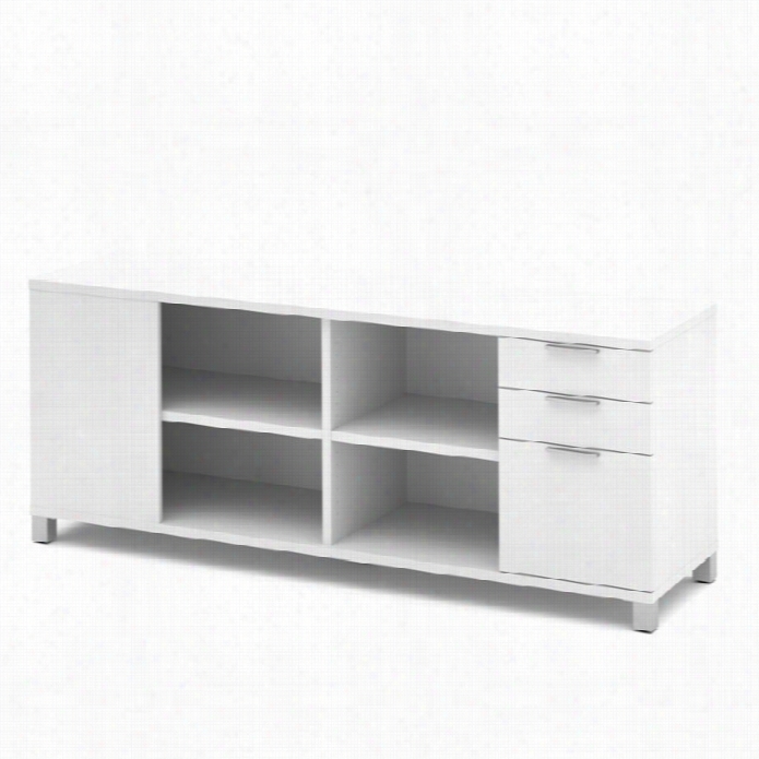 Bestar Pro Linea Credenza With Trhee Drawers In White